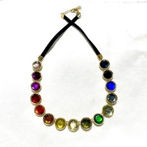 SOLD Rainbow Ombré Crystal Black Velvet Choker